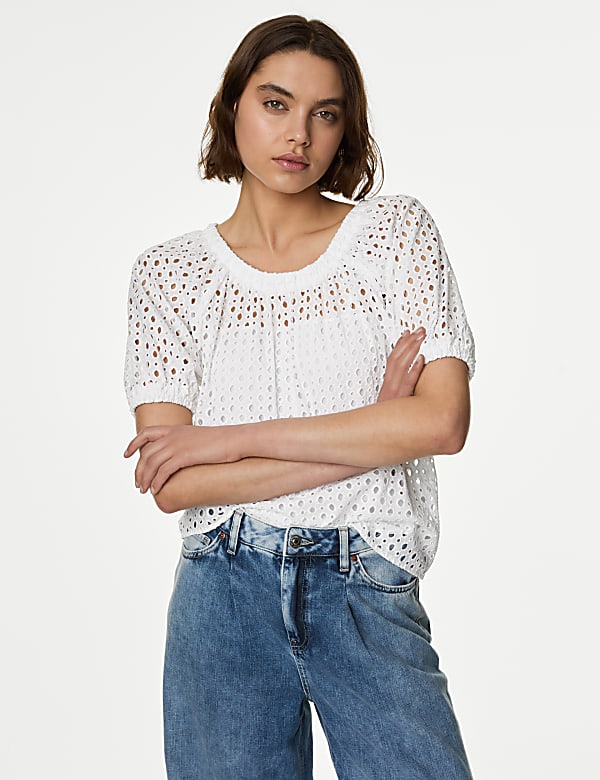 Pure Cotton Broderie Blouse