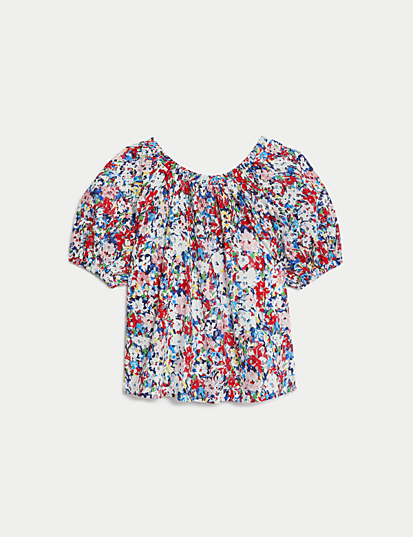 Blouse 100 % coton &agrave; broderies fleuries - CA