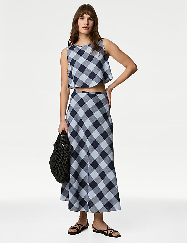 Linen Rich Checked Crop Top