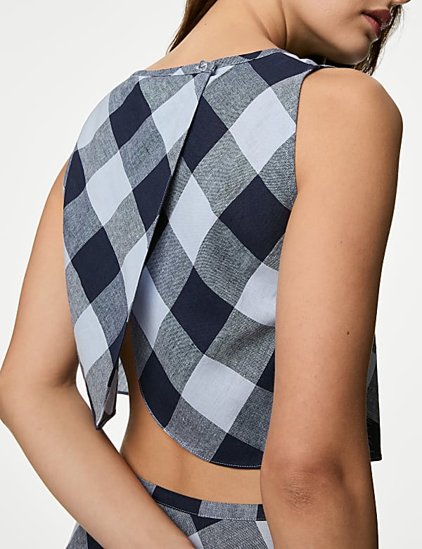 Linen Rich Checked Crop Top