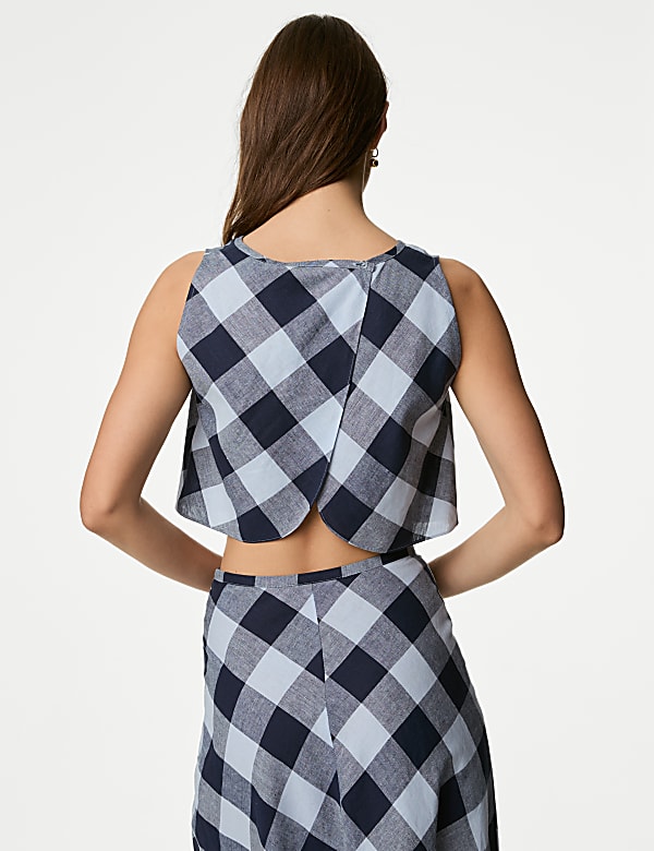 Linen Rich Checked Crop Top