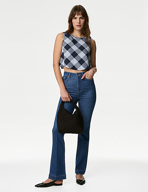Linen Rich Checked Crop Top