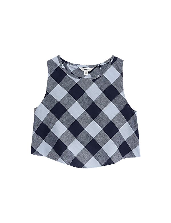 Linen Rich Checked Crop Top