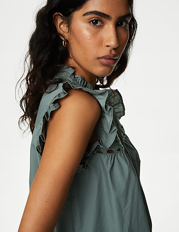 Pure Cotton V-Neck Lace Insert Top