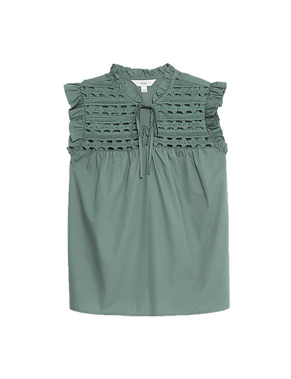 Pure Cotton V-Neck Lace Insert Top