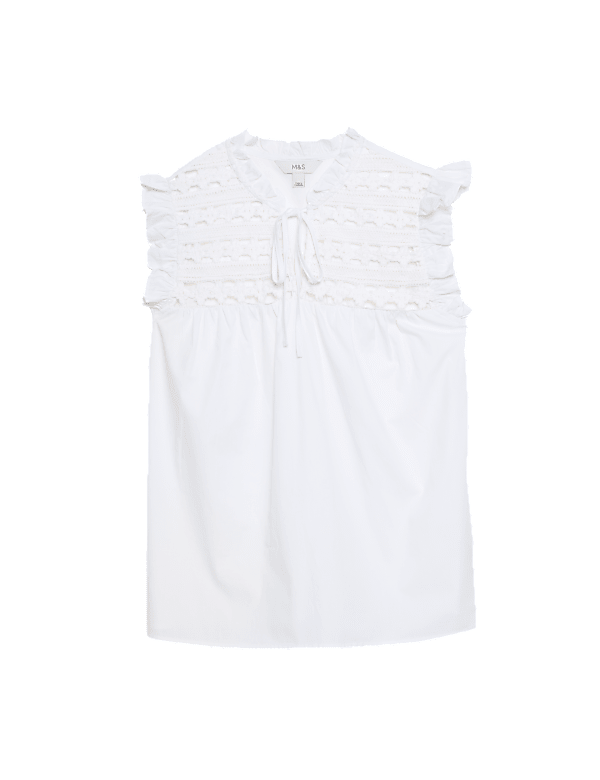 Pure Cotton V-Neck Lace Insert Top