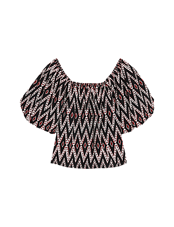 Pure Cotton Geometric Puff Sleeve Blouse