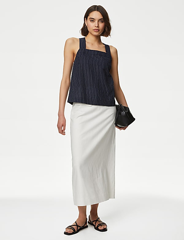 Linen Rich Striped Square Neck Cami Top