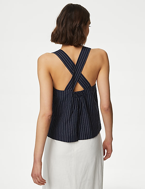 Linen Rich Striped Square Neck Cami Top