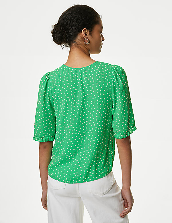 Printed V-Neck Puff Sleeve Blouse