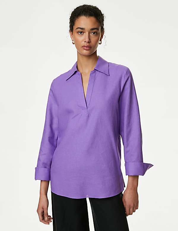 Linen Rich Popover Blouse