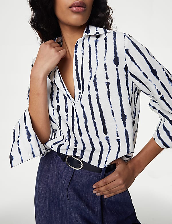 Linen Rich Printed Popover Blouse - IT