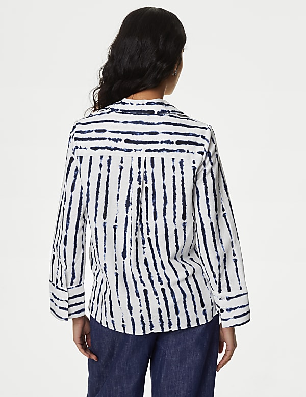 Linen Rich Printed Popover Blouse