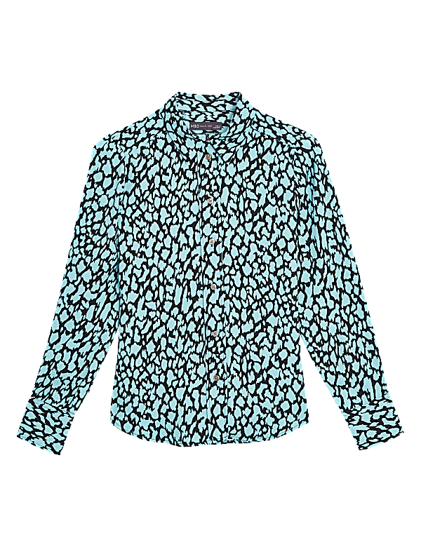Animal Print Collared Long Sleeve Shirt