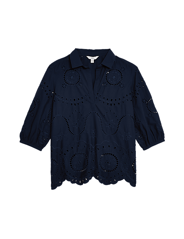 Pure Cotton Broderie Popover Blouse