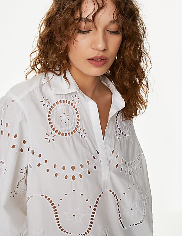 Pure Cotton Broderie Popover Blouse