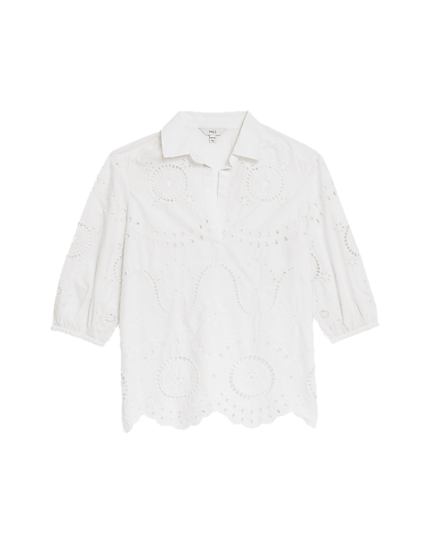 Pure Cotton Broderie Popover Blouse