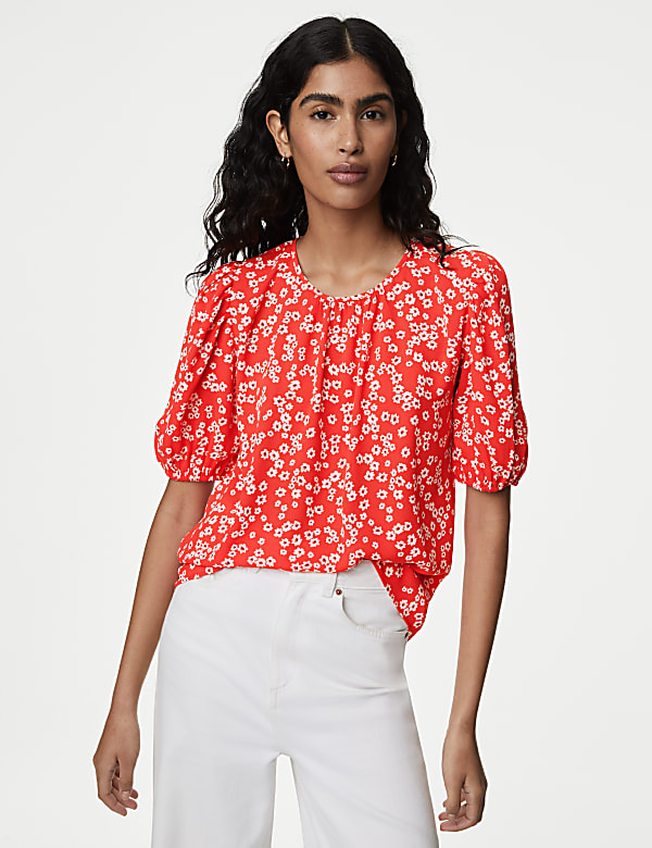 Printed Puff Sleeve Blouse