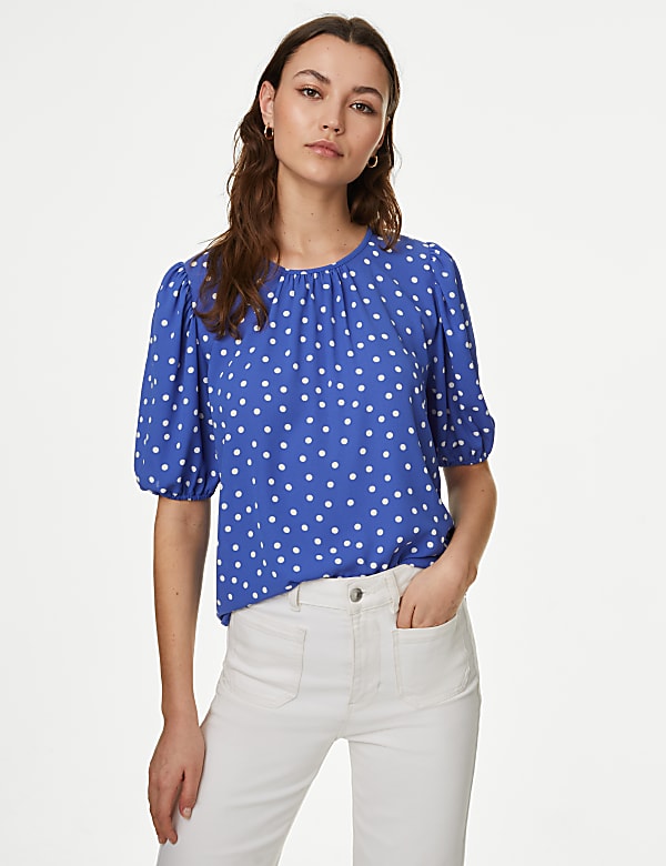 Printed Puff Sleeve Blouse