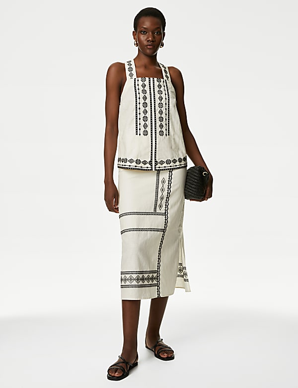 Linen Rich Embroidered Cami Top