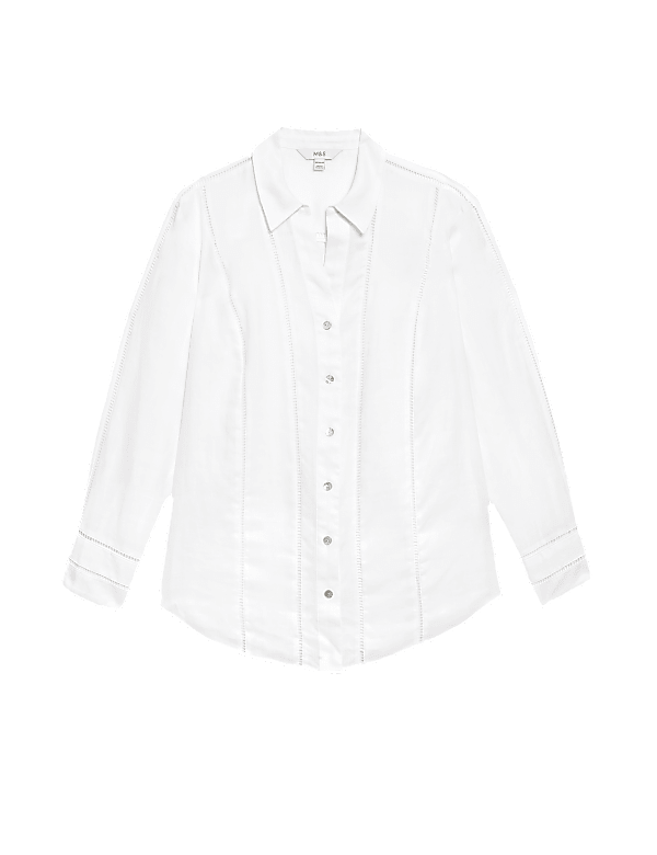 Ramie Broderie Detail Collared Shirt