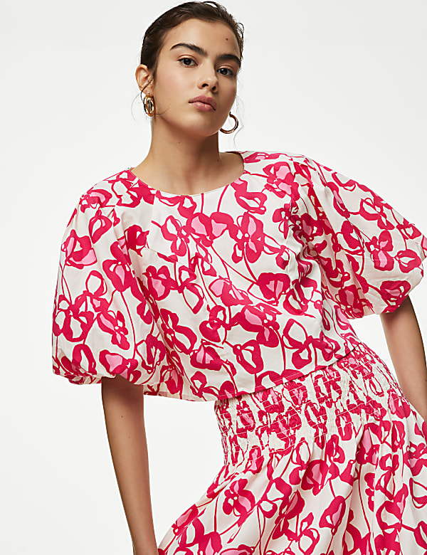 Pure Cotton Printed Puff Sleeve Blouse