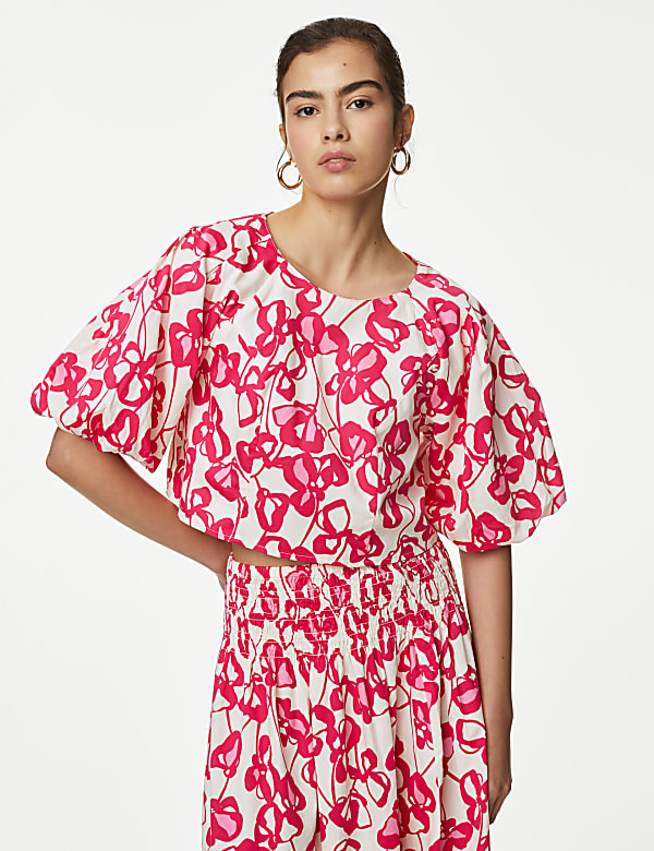 Pure Cotton Printed Puff Sleeve Blouse