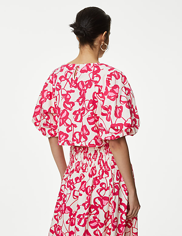 Pure Cotton Printed Puff Sleeve Blouse