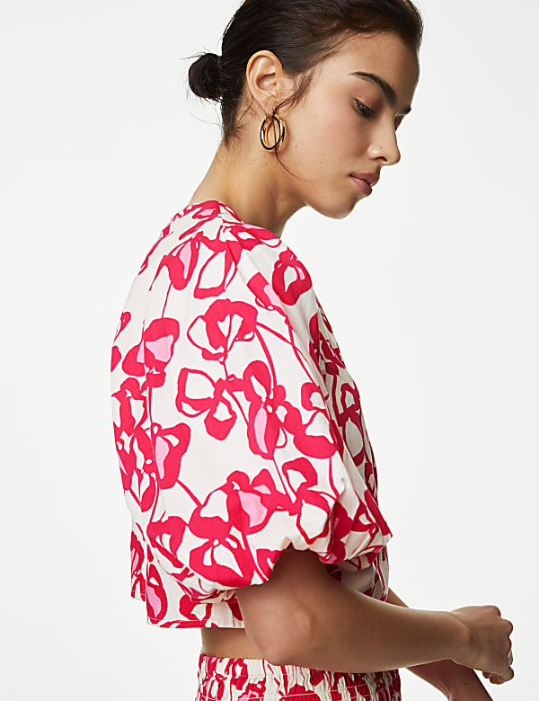 Pure Cotton Printed Puff Sleeve Blouse