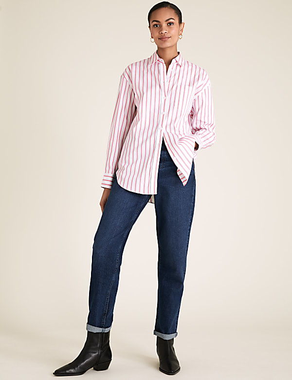 Pure Cotton Striped Oversized Girlfriend Style Shirt