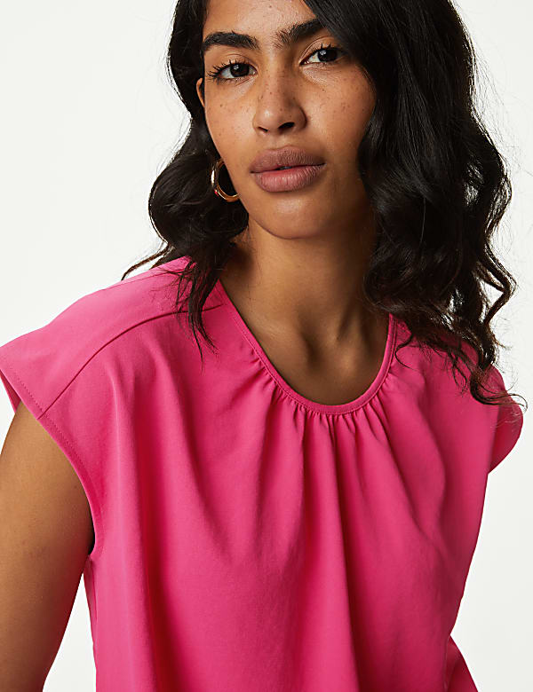 Round Neck Shirred Detail Blouse