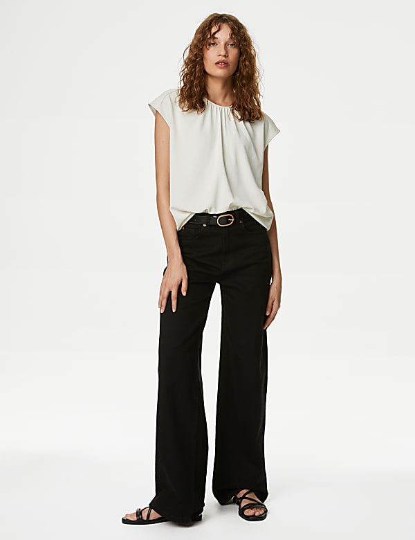 Round Neck Shirred Detail Blouse
