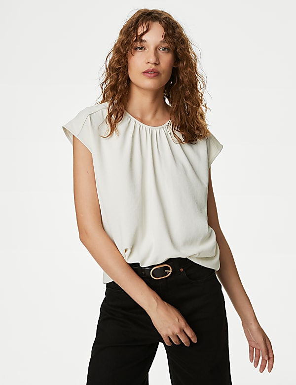 Round Neck Shirred Detail Blouse