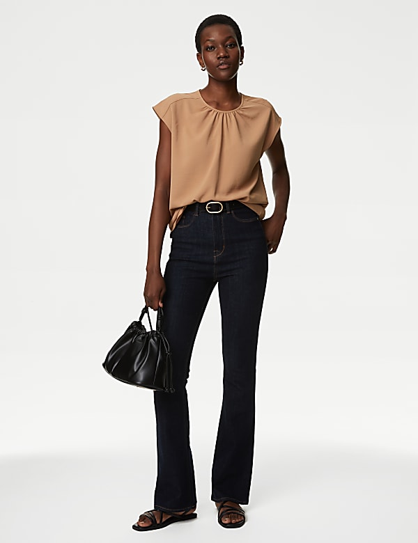 Round Neck Shirred Detail Blouse