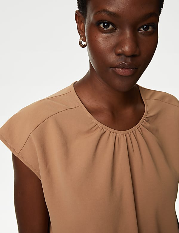 Round Neck Shirred Detail Blouse