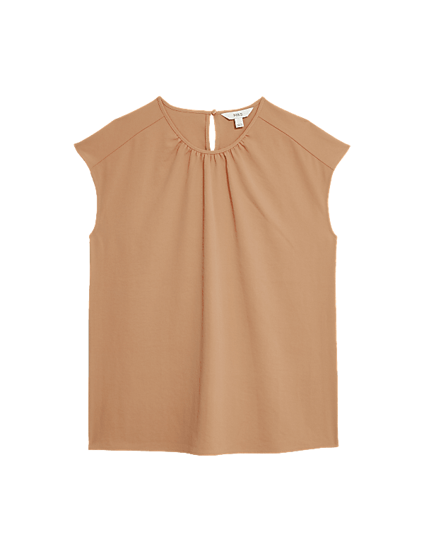 Round Neck Shirred Detail Blouse