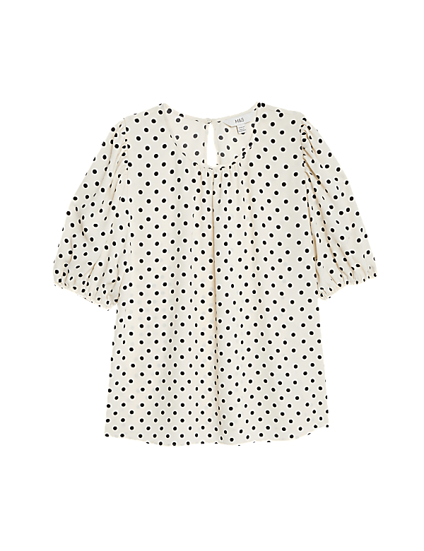 Printed Round Neck Puff Sleeve Blouse