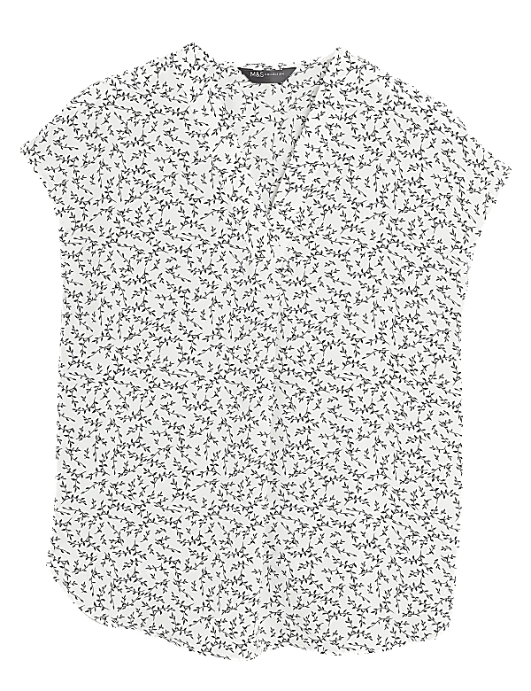 Leaf Print V-Neck Sleeveless Shell Top