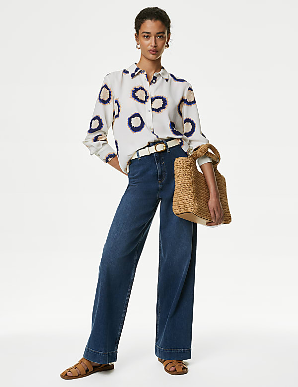 Printed Collared Button Through Blouse