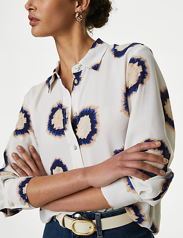 Printed Collared Button Through Blouse
