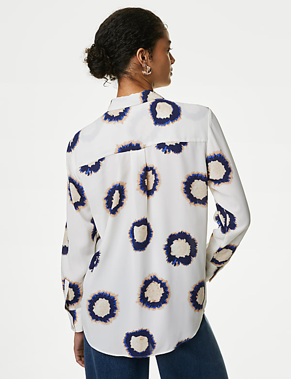 Printed Collared Button Through Blouse
