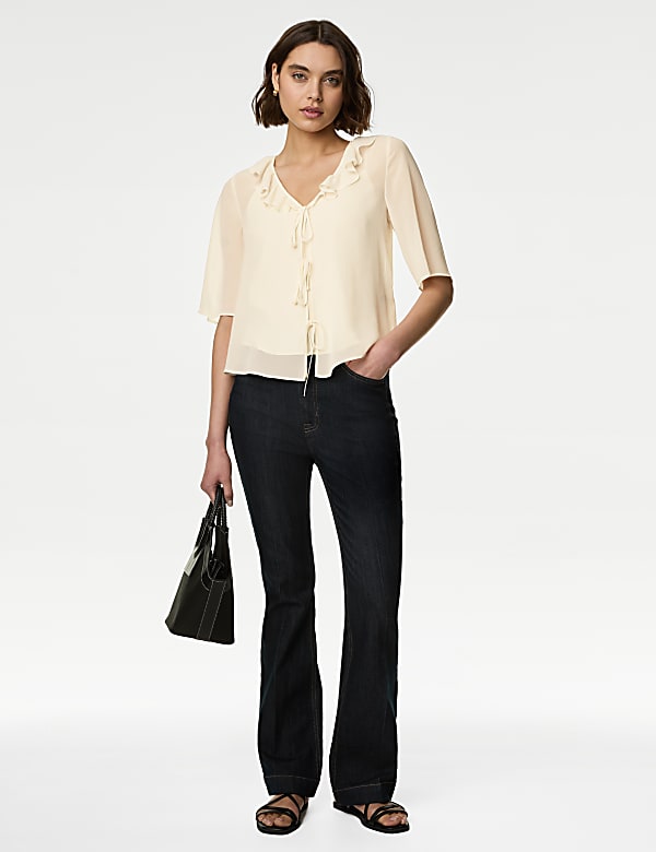 Tie Front Frill Detail Blouse