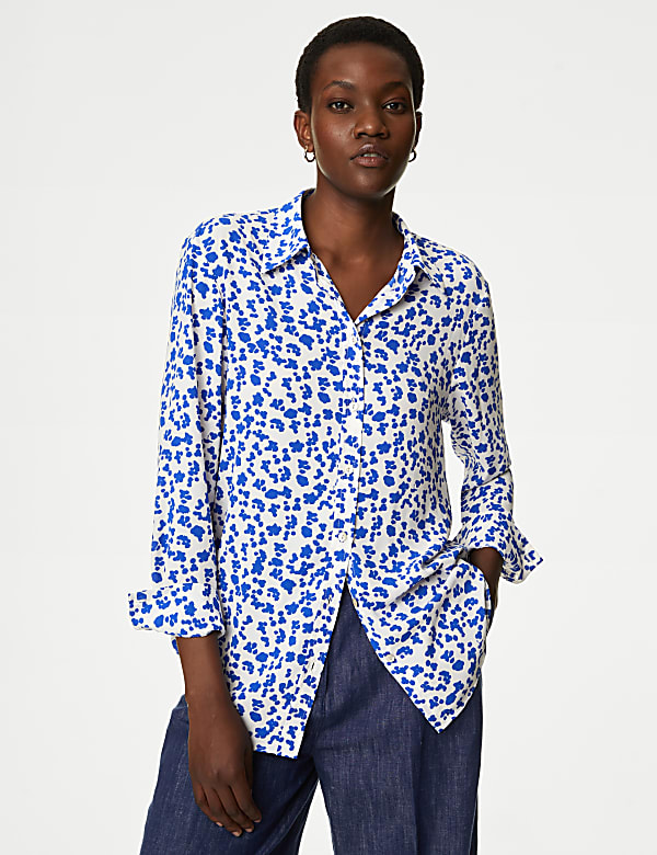 Printed Collared Button Through Blouse