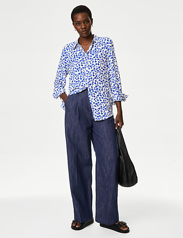 Printed Collared Button Through Blouse