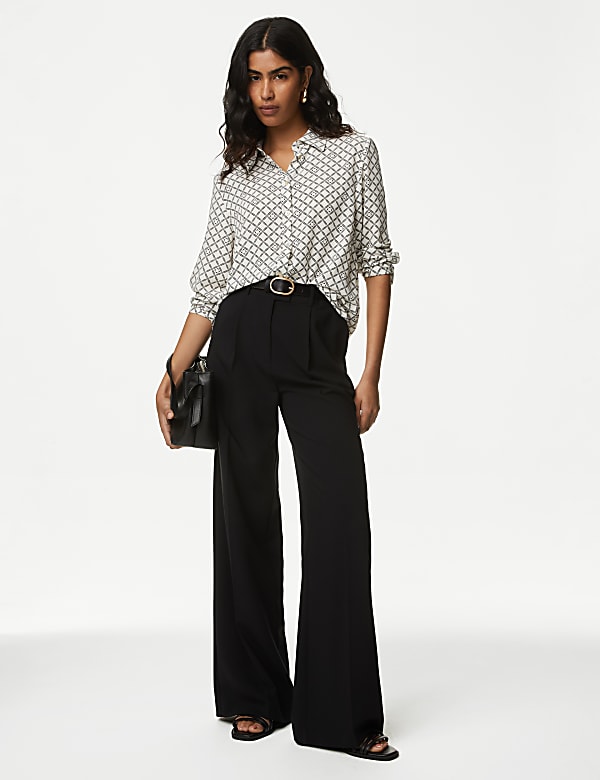 Printed Collared Button Through Blouse