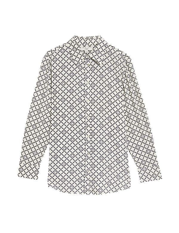 Printed Collared Button Through Blouse