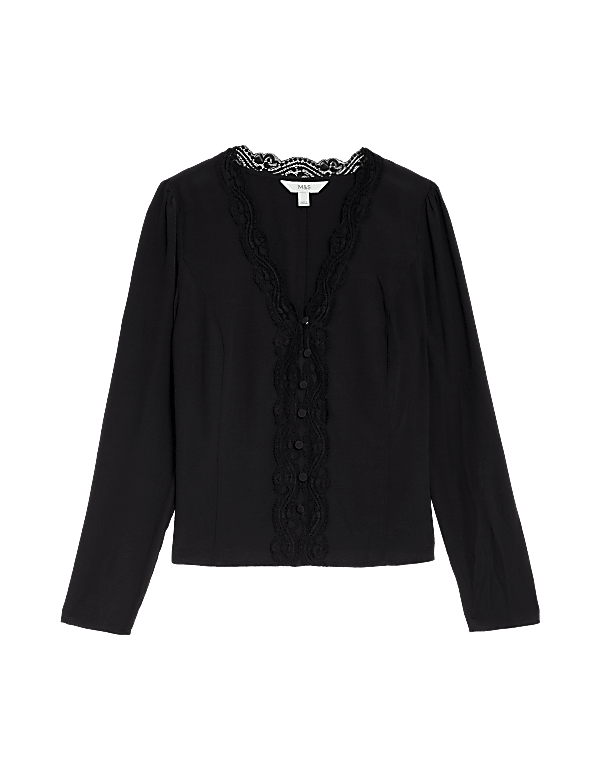 V-Neck Lace Detail Blouse