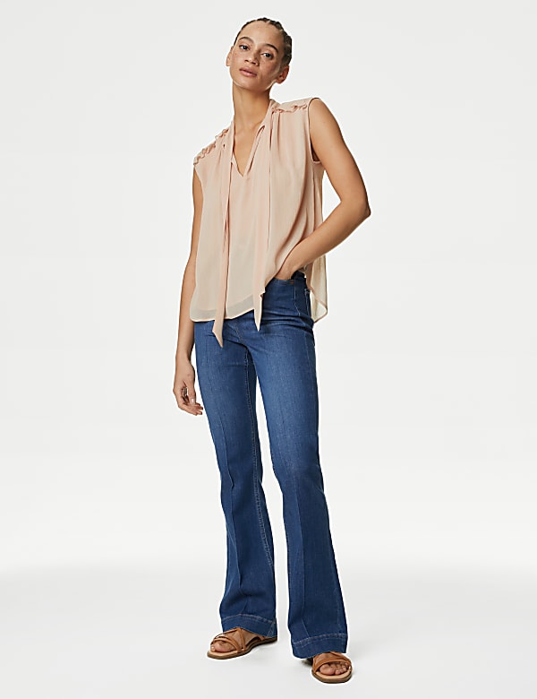 Sheer Tie Neck Frill Detail Blouse