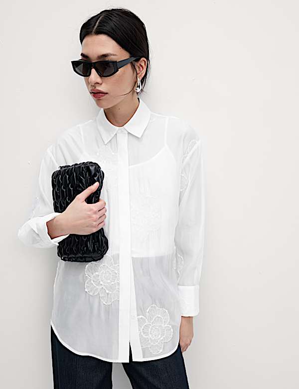 Embroidered Floral Collared Shirt