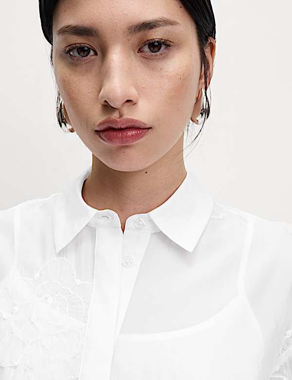 Embroidered Floral Collared Shirt